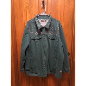 Dream Jeannes By‎ Quacker Factory Green  Bedazzled Shacket Women's Sz 3x